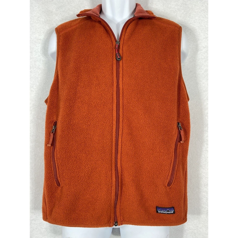 Patagonia Synchilla Vest Mens Medium Orange Fleece Full Zip Outdoor